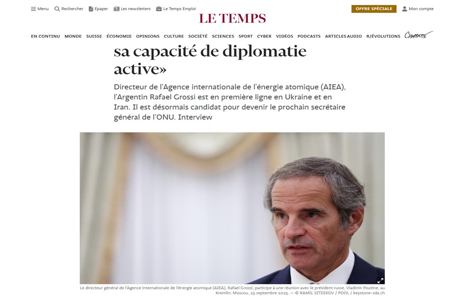 النص الأصلي لحوار رفائيل جروسي مع صحيفة Le Temps السويسرية الناطقة بالفرنسية
